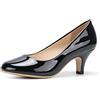 Phorecys Donna Tacchi Gattino Punta Rotonda Abito Corte Scarpe Lavoro Comfort Pompe, Nero verniciato., 38/38.5 EU