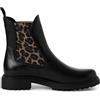 Infinity Leather Stivaletti Chelsea Alti Classici in Pelle Leopardata Nera da Donna