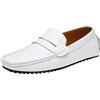 ANUFER Uomo Classico Mocassini Penny Piatto Scivolare su Morbido Crosta di Pelle Mocassini Scarpe da Guida Bianca SN070440 EU38