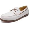 Finishing & Sewing Classiche scarpe da barca in pelle, stile mocassino, marrone e bianco, sistema di allacciatura con occhielli, bianco, 40 EU
