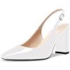 NobleOnly Donna Alto High Chunky Blocco Tacco Heel Chiusa Quadrata Punta Slingback Pumps Slip-on Cute Dress Ufficio Scarpe 8.5 CM Heels Bianco 36 EU