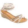 Primtex Sandali da donna estivi con zeppa, comodi, eleganti, con cinturini intrecciati, con strass - Scarpe da donna leggere con cerniera - Dal 36 al 44, bianco, 40 EU