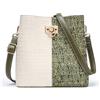 KALIDI FANCY FOREST Borsa a tracolla da donna per tutte le stagioni, borsa a secchiello in pelle con tracolla regolabile, versatile borsa a tracolla da donna con tasche multiple, Beige/Verde, 22,5 cm