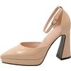 Lroey Reoly Sandali con Tacco Alto Donna, Sandali Appuntito Eleganti Tacco a Blocco Scarpe da Sposa con Plateau Fibbia con Cinturino Alla Caviglia 027 Apricot Numero 36 EU