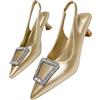 WBITJDK Slingback Donna Kitten Heels A Punta con Strass Decorazioni Décolleté 5.5cm Signore Partito Vestito Scarpe da Sposa (Oro,39)