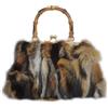 Fosrion Borsa Donna in Vera Pelliccia di Volpe Patchwork, Borsa Vintage con Manico in Bambù e Chiusura a Scatto, Elegante e Artigianale (Volpe Scura Striata)