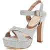 Lroey Reoly Sandali con Tacco Alto Donna, Sandali Punta Aperta Eleganti Tacco a Blocco Scarpe da Sera con Plateau Fibbia con Cinturino Alla Caviglia Sequins 117 Argento Numero 37 EU