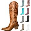 MJGkhiy Stivali Donna Texani Alti Western Stivaletti Con Tacco a Blocco Camoscio Stivale A Punta Invernali Pelle Boots Marroni Cowboy Stivali Camperos Stivaletto Comodi
