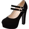 Lroey Reoly Décolleté Donna, Mary Jane Tacco a Blocco Eleganti Scarpe da Sera Tacco Alto Punta Rotonda con Plateau Fibbia Nero Numero 39 EU
