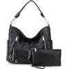 Chase Chic Borsa Donna Borse a Tracolla Borse a mano Hobo Bauletto in Pelle PU Impermeabile Borse a Spalla Portafoglio 2 Pezzi set Nero