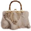 Fosrion Borsa Donna in Vera Pelliccia di Volpe Patchwork, Borsa Vintage con Manico in Bambù e Chiusura a Scatto, Elegante e Artigianale (Volpe Chiara Naturale)