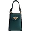 Modarno mini borsa in Vera pelle dollaro con chiusura a moschettone a forma di ape, borchie laterali, catena metallica rimovibile, manico in pelle (Verde Petrolio)