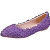 Jamron Donna Elegante Fiore Pizzo Perle Scarpe da Sposa Pumps Suola Morbida Ballerine a Punta Viola SN070435 EU38.5