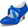 JIAJIA Nuziale 140311 Raso di Pizzo Tacco Basso Punta Chiusa Scarpe da Ballo Pompe delle Donne del Partito Colore Blue, Taglia 37 EU