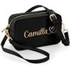 Caribu design Borsa a Tracolla Donna Personalizzata con Nome Iniziali Testo - Piccola Borsetta da Spalla con Cinghia Regolabile Staccabile e Cerniera - Bag Eco pelle Resistente 21x13x7 cm