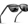 Carfia Occhiali da Sole Polarizzati Uomo Montatura Quadrata in Acetato Stile Retro Larghezza Lenti 53mm con Protezione UVA, UVB e UVC