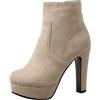 Lroey Reoly Stivaletti da Donna con Tacco a Blocco, Stivali da Vestito Tacco Alto Punta Rotonda Polacchine Plateau Zip 307 Beige Numero 38 EU