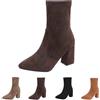 Generic Stivaletti da donna con tacco elegante, da donna, con tacco a punta, tacco a blocco, in pelle scamosciata, caffè, 40 EU