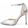 Rio Fiore Scarpe con Tacco, Decollete con Tacco a Spillo, Argento/Bianco/Beige/Nero, 8.5 cm, Ecopelle Verniciata, High Heels, Décolleté a Punta, Cinturino alla Caviglia, 8194