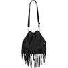 Modarno Borsa a Secchiello in Pelle Scamosciata con Frange 26x13x26 cm (Nero)