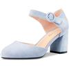 NobleOnly Donna Chunky Blocco Medio Tacco Heel Two-Piece Fibbia Rotonda Punta Pumps Clear Cute da Matrimonio Ufficio Scarpe 6.5 CM Heels Azzurro Scamosciato 37 EU