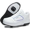 Rolltongoz Scarpe Ragazza da Ragazzo con Ruote, 2 in 1 per Bambini, con rotelle, per Skateboard, Sneakers,Bianco,36EU