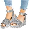 MJUHNHH Sandali da donna con plateau e strass in cristallo, estivi con glitter, alla moda, con zeppa e fibbia regolabile (colore: argento, taglia: 40)