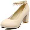 Bviennic Bride con Cinturino alla Caviglia Mary Jane Tacco A Blocco Pump Sposa Comfy Punta Rotonda Vestito Plateau Festa Formal Vestito Scarpe Beige Numero 34 EU