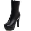 Lroey Reoly Stivaletti da Donna con Tacco a Blocco, Stivali da Vestito Tacco Alto Punta Rotonda Polacchine Zip Plateau Solid Stivali Corti, Numero 33-43