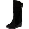 Joliss Donna Zeppa Stivali a Metà Polpaccio Punta Rotonda Stivali Slip-On Warm Inverno Lining Stivali Morbidi Nero-Dl Numero 49 EU/51Cn
