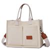 Qurlon Borsa a tracolla da donna, in tela, con scomparti, grande, per lavoro, laptop, libri, viaggi, borse da viaggio, Beige, 1