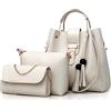 FiveloveTwo Donne 3 pezzi Set Borse Grande Tote +Borsetta+Borsa a tracolla+Pochette e Clutch Borse a Mano Spalla Tracolla Zainetto Borsa Portafoglio Handbag Set Beige