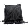 AOSSTA Borsa a tracolla da donna con frange e nappe, borse a tracolla da donna casual, Nero , Small