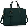 NEWHEY Borsa Università Donna in Pelle PU Grande Tote Bag per Lavoro e Porta PC 15.6 Pollici a Spalla e Tracolla Verde