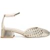 CAFèNOIR - Décolleté Open Shank in Laminato Intrecciato con Laccio alla Caviglia, da Donna, Colore Platino, Taglia 37