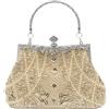 lapulio Borsa da sera vintage con foglie floreali e paillettes, elegante pochette da donna per spose, balli, feste e occasioni formali, Champagne, 9 x 2.8 x 6.1 inches