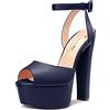 Castamere Donna Chunky Blocco Alto High Piattaforma Tacco Heel Aperte sulla Punta Sandali Cinturino alla Caviglia Slingback Fibbia Feste Scarpe Blu 45 EU