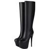HIKKWXVN Stivali Alti Fino al Ginocchio con Punta Tonda e Plateau in Vernice da Donna, con Tacco Alto 15 cm, Stiletti, alla Moda, Autunno Inverno, Stivali a metà Polpaccio
