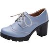 Jamron Donna Tacco a Blocco Allacciare Brogues Derby Pumps Scarpe da Sera Blu SN02955 EU40.5