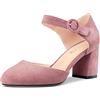 NobleOnly Donna Chunky Blocco Medio Tacco Heel Two-Piece Fibbia Rotonda Punta Pumps Clear Cute da Matrimonio Ufficio Scarpe 6.5 CM Heels Rosa Scamosciato 37 EU