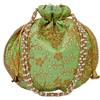 Purpledip Silk Potli Bag (pochette, borsa con coulisse): intricato filo d'oro ricamo Satchel per le donne, verde chiaro lime (12602F), Viti Verdi, Large