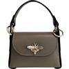 Modarno mini borsa in Vera pelle dollaro con chiusura a moschettone a forma di ape, borchie laterali, catena metallica rimovibile, manico in pelle (Taupe)