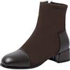 Lroey Reoly Stivaletti da Donna con Tacco a Blocco, Stivaletti da Ufficio Tacco Medio Square Toe Polacchine Zip Patchlavoro 134 Marrone-Br Numero 34 EU