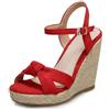 S8DOCFAF Sandali estivi con zeppa da donna, alla moda, per feste, grandi dimensioni, a maglia, zeppa, tacchi alti, infradito, Colore: rosso, 42 EU