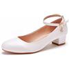 HIKKWXVN Décolleté da Donna con Tacco Basso e Grosso, Punta Tonda, comode Scarpe Eleganti con Cinturino alla Caviglia, Scarpe da Ufficio per Feste di Matrimonio,Bianca,41 EU