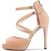 Castamere Donna Spillo Alto High Tacco Heel Aperte sulla Punta Sandali Cinturino Incrociato Two-Piece Fibbia da Matrimonio Ufficio Feste Sexy Scarpe Beige 38 EU