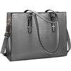 Lubardy Borse Grande Donna Borsa Porta PC 15.6 Pollici Borsa da Lavoro Impermeabile Borsa a Tracolla in Pelle PU Borsa Tote Scuola Shopper Business Grigio
