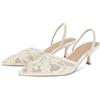 MAIJED Tacchi ricamati a forma di gattino per le donne a punta in rete floreale con cinturino sul retro sandali con perle senza schienale sandali da sposa, Giardino opulento bianco, 41 EU