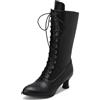 Gicoiz Donna Tacco Gattino Comfy Brogue a Collo Alto Stivali da Motociclista Classico Appuntito Military Inverno Casuale Esteriore Chukka Half Polacchine Moda Nero Numero 35 EU