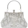 lapulio Borsa da sera vintage con perline a foglie floreali e paillettes, elegante pochette da donna per spose, balli di fine anno, feste e occasioni formali, Argento, 9 inches (L) x 2.8 inches (W) x